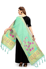 Teal Banarasi Art Silk Woven Dupatta