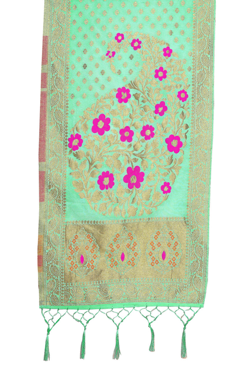 Teal Banarasi Art Silk Woven Dupatta