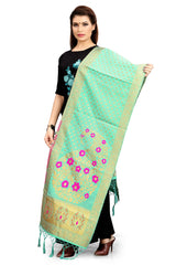 Teal Banarasi Art Silk Woven Dupatta