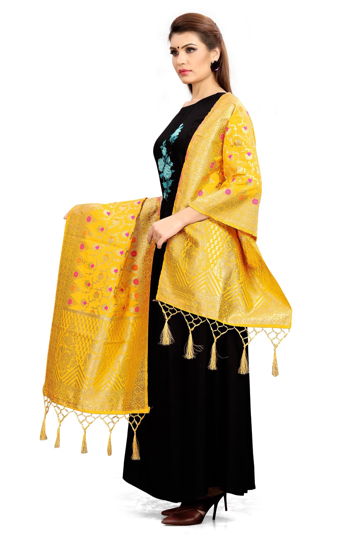 Yellow Banarasi Art Silk Woven Dupatta