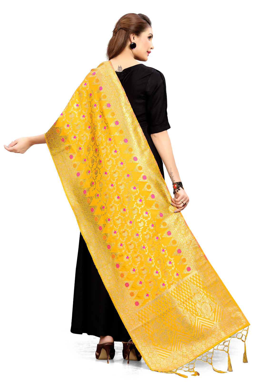 Yellow Banarasi Art Silk Woven Dupatta