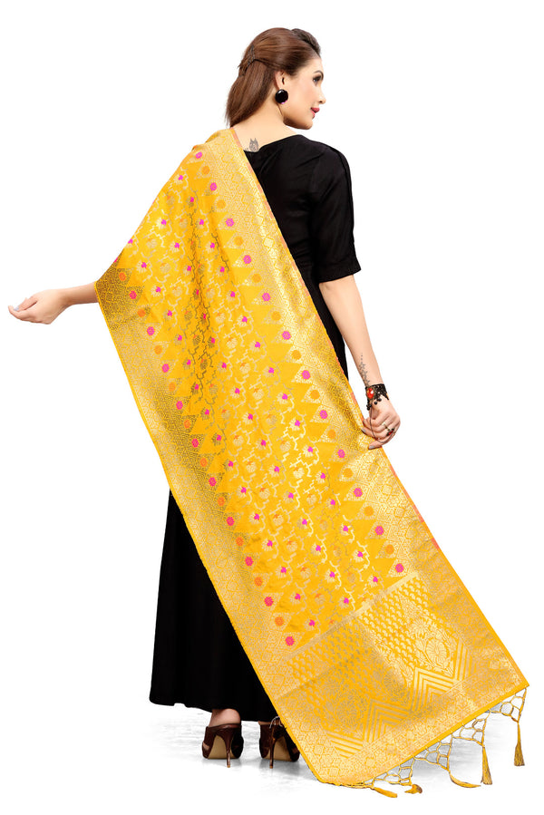 Women's Yellow Color Dupatta For Indian wear Scarf Shawl Wrap|Banarasi Art Silk Woven Only Dupatta