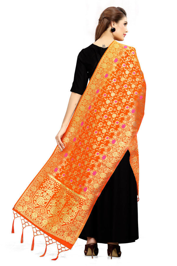 Women's Orange Color Dupatta For Indian wear Scarf Shawl Wrap|Banarasi Art Silk Woven Only Dupatta