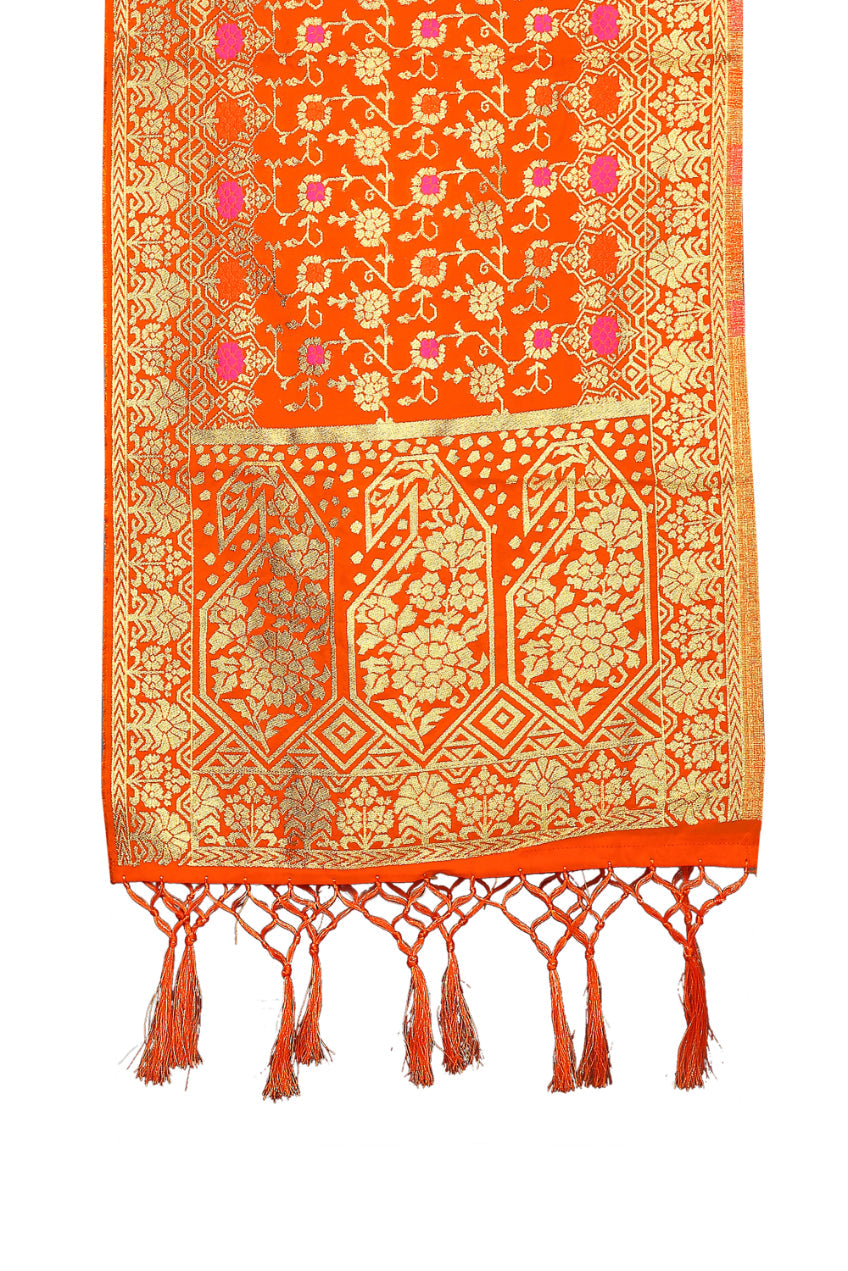 Orange Banarasi Art Silk Woven Dupatta