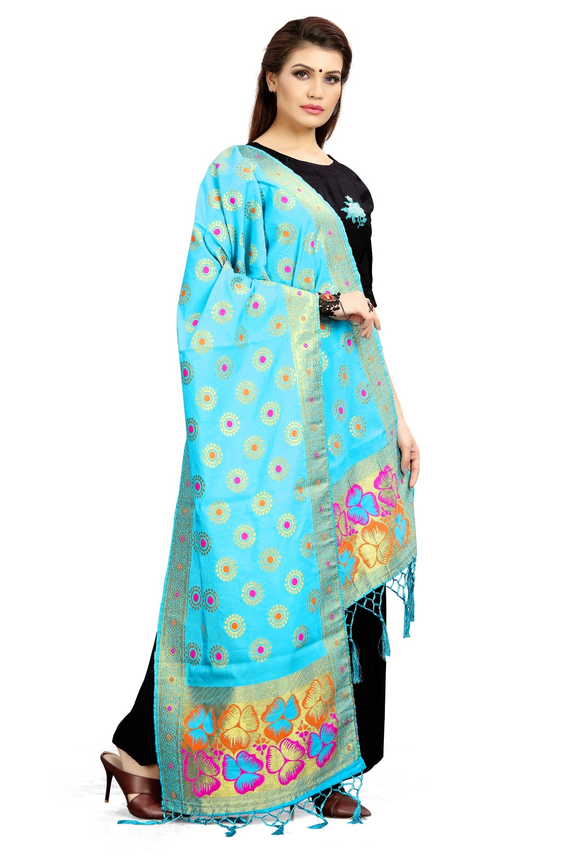 Turquoise Banarasi Art Silk Woven Dupatta