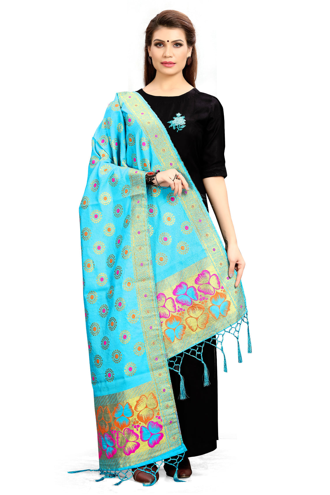 Turquoise Banarasi Art Silk Woven Dupatta