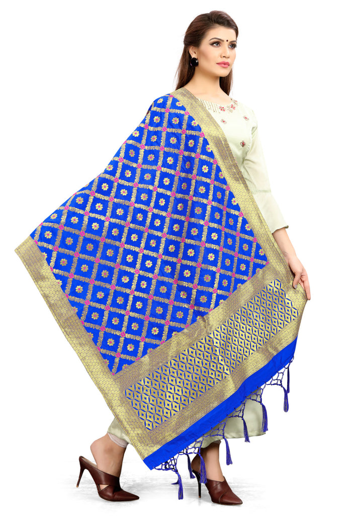 Women's Blue Color Dupatta For Indian wear Scarf Shawl Wrap|Banarasi Art Silk Woven Only Dupatta
