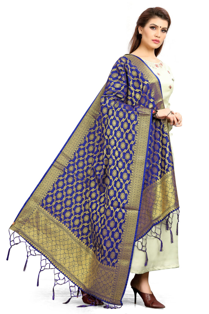 Women's Navy Blue Color Dupatta For Indian wear Scarf Shawl Wrap|Banarasi Art Silk Woven Only Dupatta