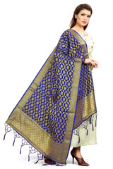 Navy Blue Banarasi Art Silk Woven Dupatta