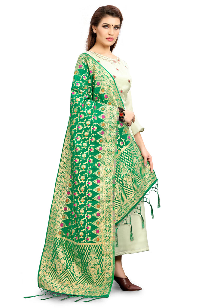 Women's Green Color Dupatta For Indian wear Scarf Shawl Wrap|Banarasi Art Silk Woven Only Dupatta
