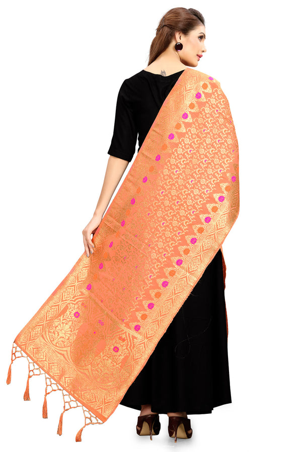Women's Peach Color Dupatta For Indian wear Scarf Shawl Wrap|Banarasi Art Silk Woven Only Dupatta