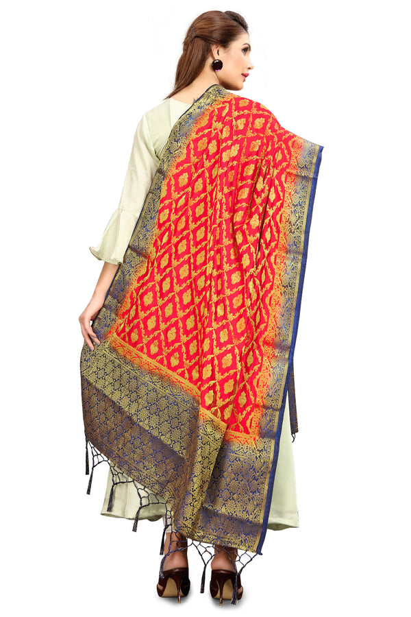 Women's Red Color Dupatta For Indian wear Scarf Shawl Wrap|Banarasi Art Silk Woven Only Dupatta