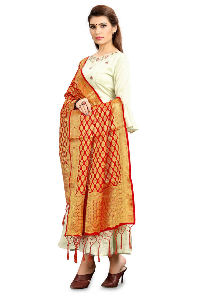 Women's Red Color Dupatta For Indian wear Scarf Shawl Wrap|Banarasi Art Silk Woven Only Dupatta