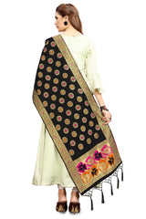 Dupatta tissé en soie d'art Banarasi noire