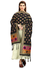 Dupatta tissé en soie d'art Banarasi noire