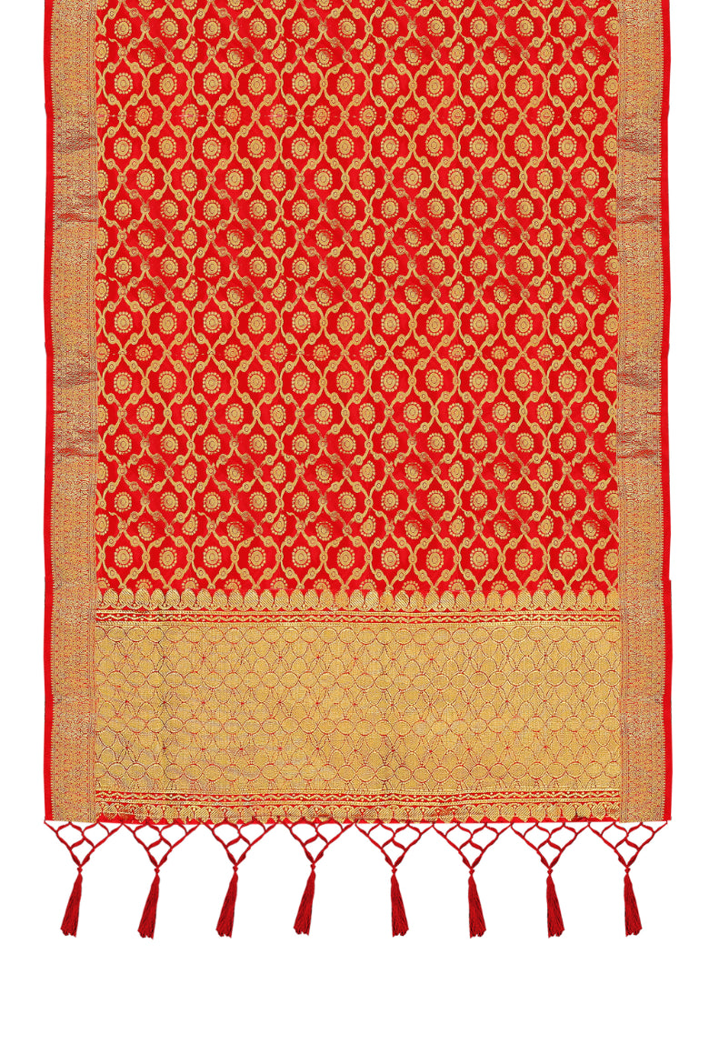 Red Banarasi Art Silk Woven Dupatta