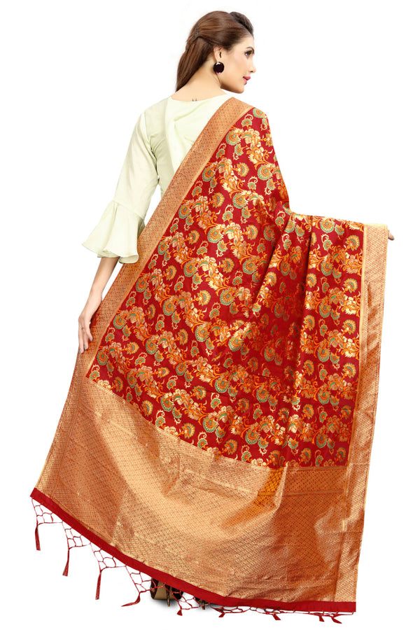Women's Maroon Color Dupatta For Indian wear Scarf Shawl Wrap|Banarasi Art Silk Woven Only Dupatta