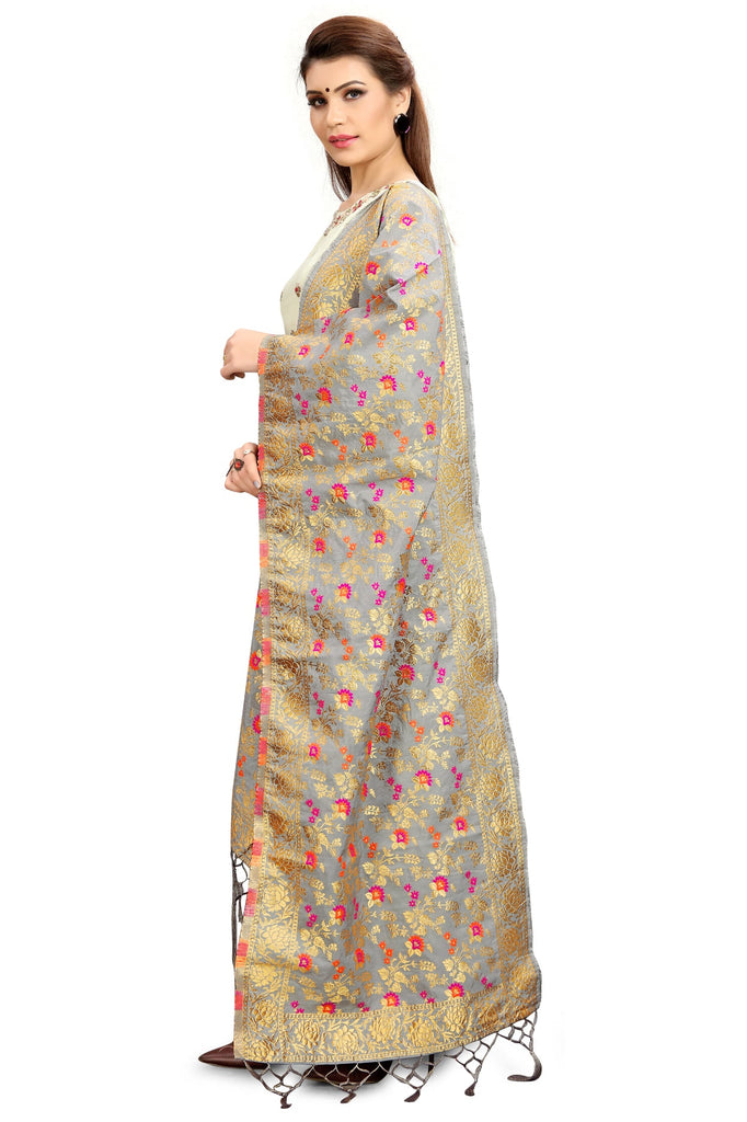 Women's Grey Color Dupatta For Indian wear Scarf Shawl Wrap|Banarasi Art Silk Woven Only Dupatta