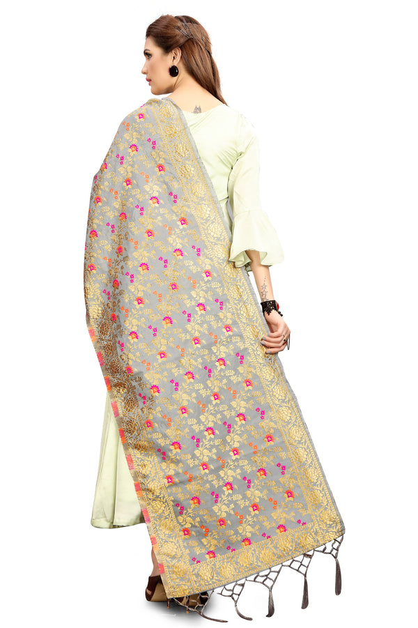Women's Grey Color Dupatta For Indian wear Scarf Shawl Wrap|Banarasi Art Silk Woven Only Dupatta
