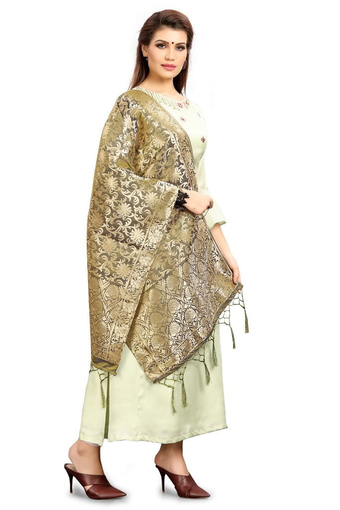 Women's Olive Green Color Dupatta For Indian wear Scarf Shawl Wrap|Banarasi Art Silk Woven Only Dupatta