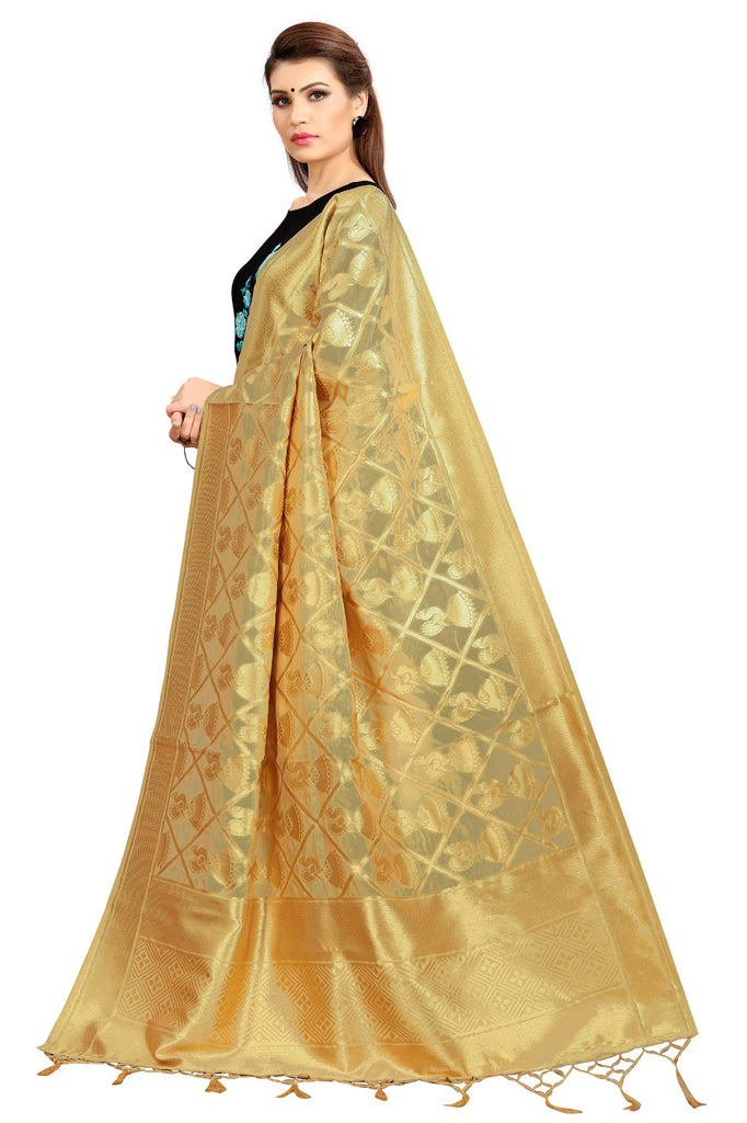 Women's Gold Color Dupatta For Indian wear Scarf Shawl Wrap|Banarasi Art Silk Woven Only Dupatta