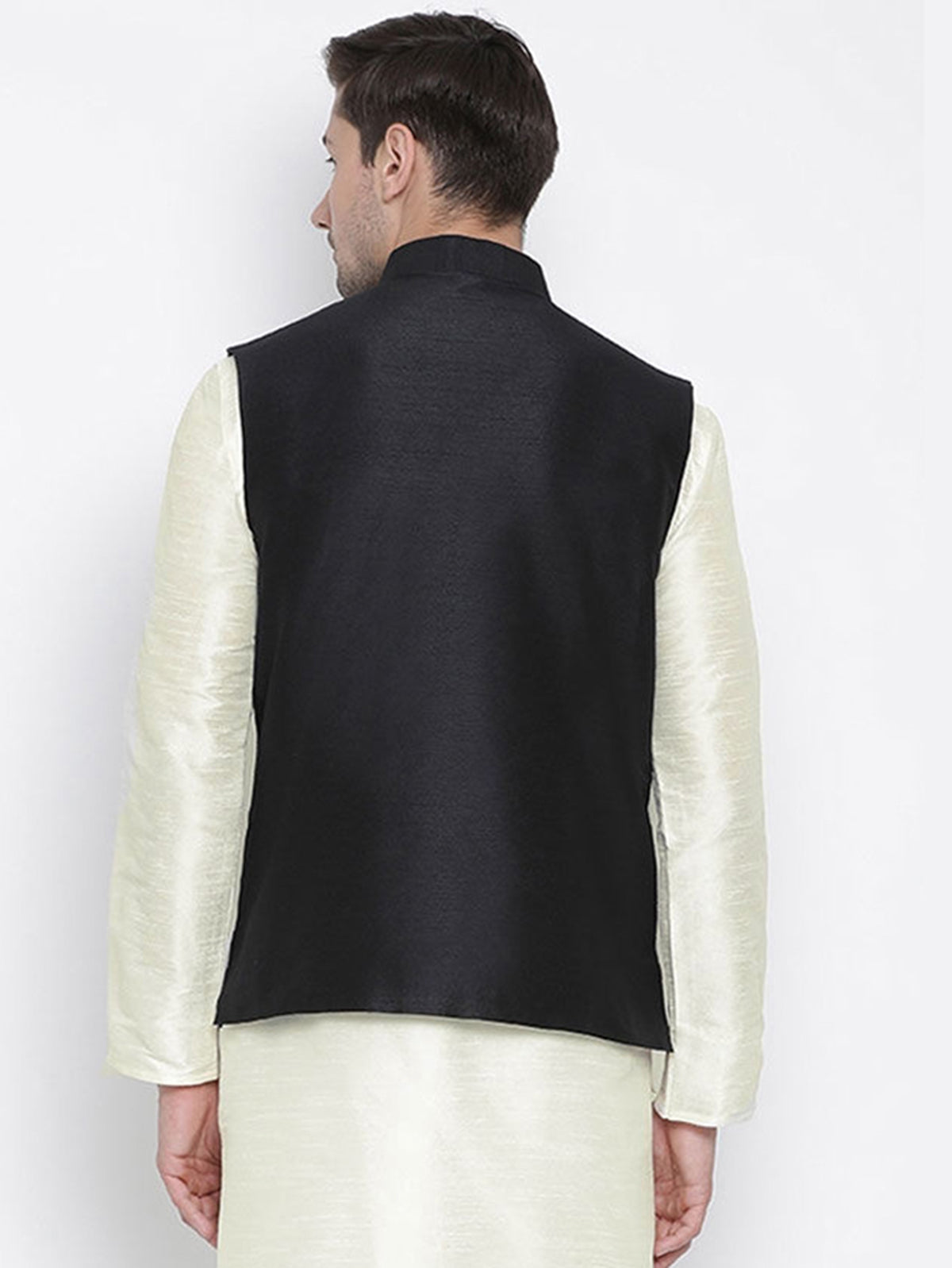 Men's Black Color Indian Nehru Jacket||Banglori Silk Jodhpuri Mandarin Collar Sleeveless Solid Waistcoat