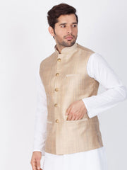 Men Beige Cotton Nehru Jacket