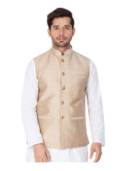 Men Beige Cotton Nehru Jacket