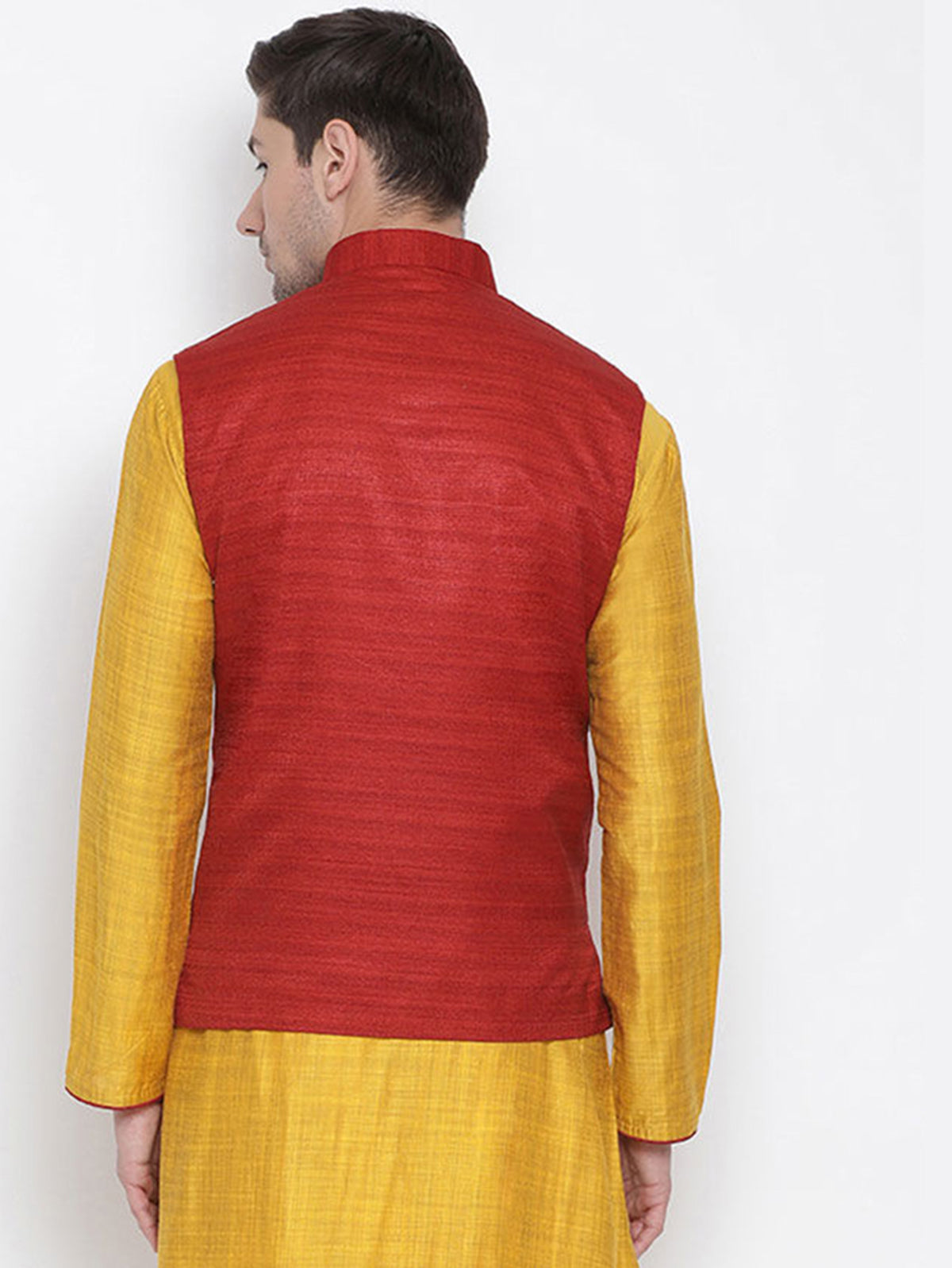 Men's Red Color Indian Nehru Jacket||Banglori Silk Jodhpuri Mandarin Collar Sleeveless Solid Waistcoat