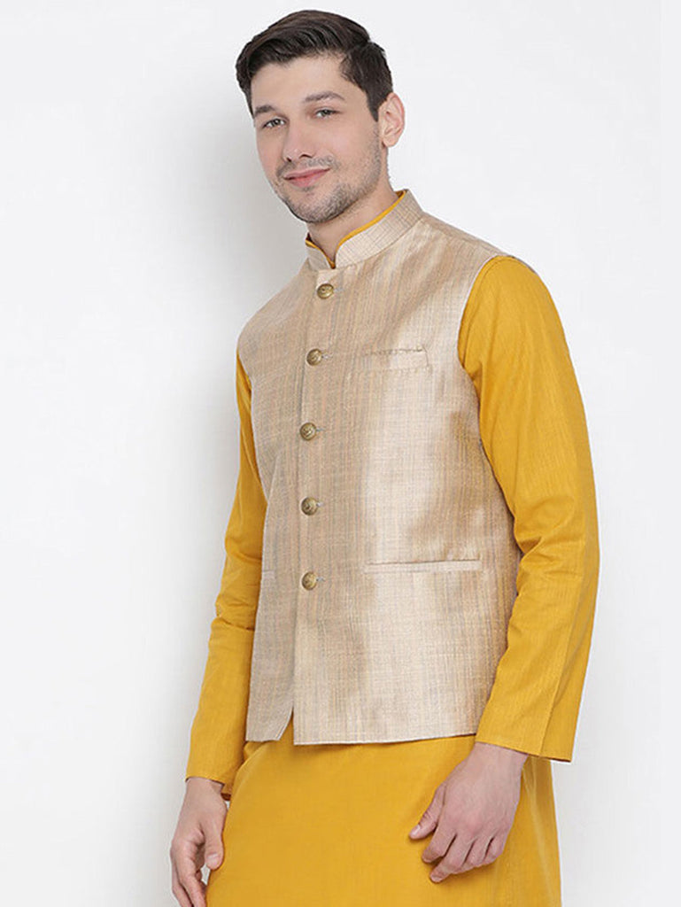 Men's Beige Color Indian Nehru Jacket||Cotton Jodhpuri Mandarin Collar Sleeveless Solid Waistcoat