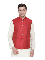 Veste Nehru rouge pour hommes Banglori soie Jodhpuri col Mandarin sans manches gilet solide