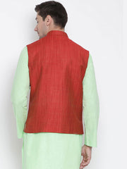 Men's Red Color Indian Nehru Jacket||Banglori Silk Jodhpuri Mandarin Collar Sleeveless Solid Waistcoat