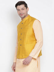 Men's Yellow Color Indian Nehru Jacket||Cotton Jodhpuri Mandarin Collar Sleeveless Solid Waistcoat