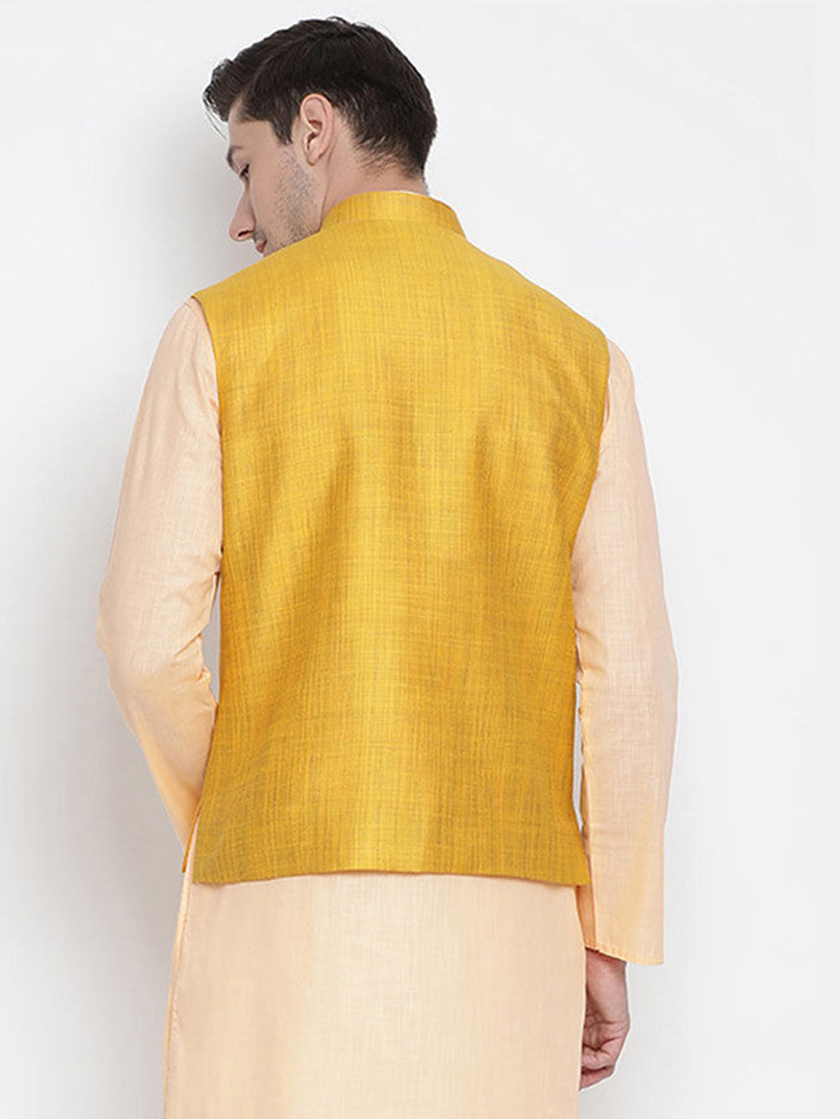 Men's Yellow Color Indian Nehru Jacket||Cotton Jodhpuri Mandarin Collar Sleeveless Solid Waistcoat