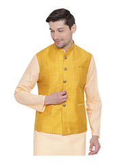 Men's Yellow Color Indian Nehru Jacket||Cotton Jodhpuri Mandarin Collar Sleeveless Solid Waistcoat