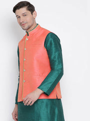 Men's Peach Color Indian Nehru Jacket||Banglori Silk Jodhpuri Mandarin Collar Sleeveless Solid Waistcoat