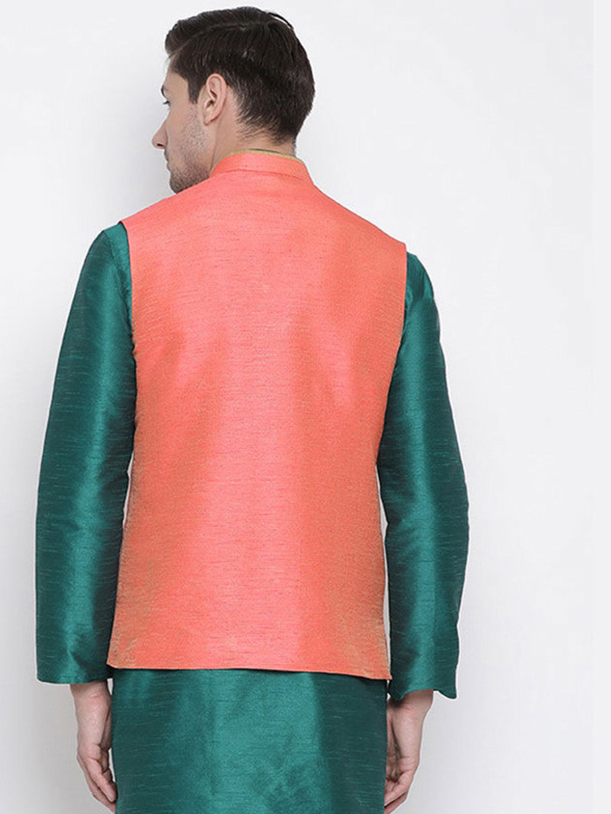 Men's Peach Color Indian Nehru Jacket||Banglori Silk Jodhpuri Mandarin Collar Sleeveless Solid Waistcoat