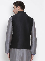 Men's Black Color Indian Nehru Jacket||Banglori Silk Jodhpuri Mandarin Collar Sleeveless Solid Waistcoat