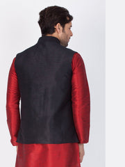 Men's Black Color Indian Nehru Jacket||Banglori Silk Jodhpuri Mandarin Collar Sleeveless Solid Waistcoat