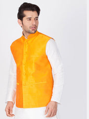 Men's Yellow Color Indian Nehru Jacket||Banglori Silk Jodhpuri Mandarin Collar Sleeveless Solid Waistcoat