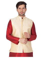 Men's Cream Color Indian Nehru Jacket||Banglori Silk Jodhpuri Mandarin Collar Sleeveless Solid Waistcoat