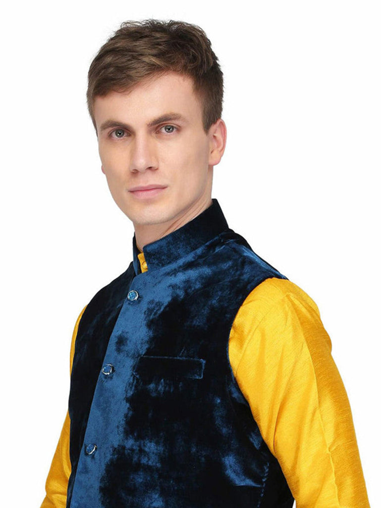 Men's Navy Blue Color Indian Nehru Jacket||Velvet Jodhpuri Mandarin Collar Sleeveless Solid Waistcoat