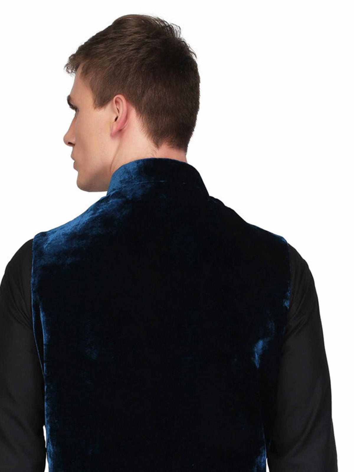 Men's Navy Blue Color Indian Nehru Jacket||Velvet Jodhpuri Mandarin Collar Sleeveless Solid Waistcoat