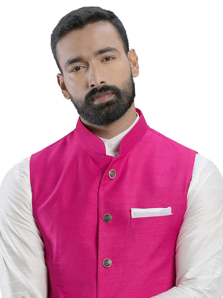Men's Pink Color Indian Nehru Jacket||Cotton Jodhpuri Mandarin Collar Sleeveless Solid Waistcoat