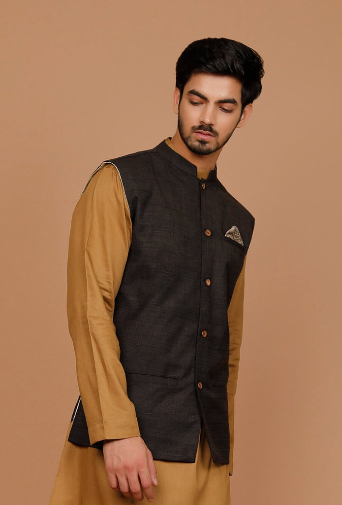 Men's Coffee Color Indian Nehru Jacket||Cotton Jodhpuri Mandarin Collar Sleeveless Solid Waistcoat