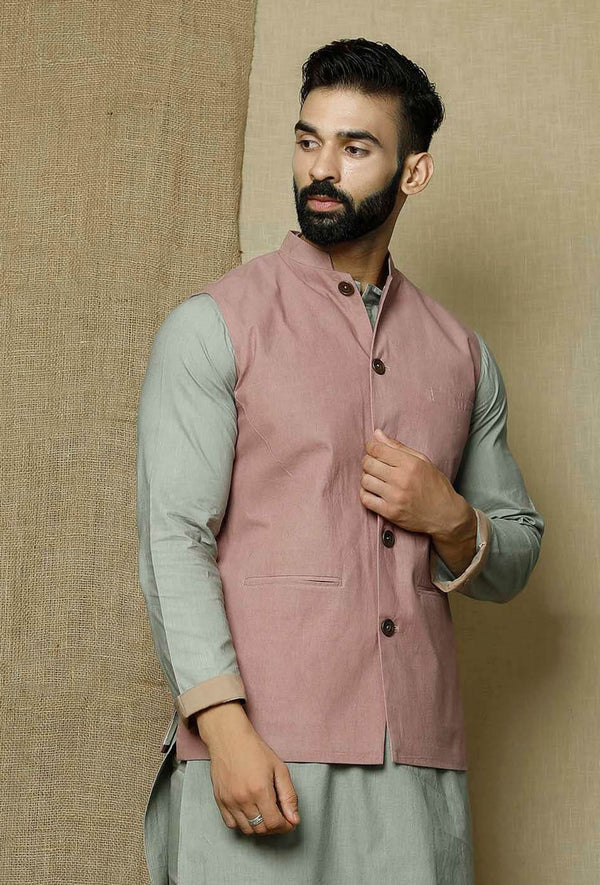 Men's Pink Color Indian Nehru Jacket||Cotton Jodhpuri Round Neck Sleeveless Solid Waistcoat