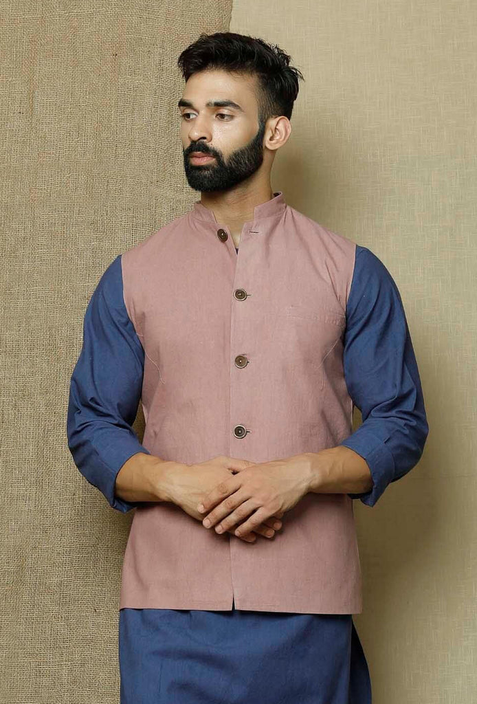 Men's Peach Color Indian Nehru Jacket||Cotton Jodhpuri Round Neck Sleeveless Solid Waistcoat