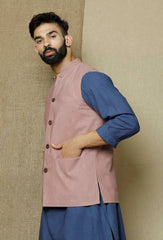 Men's Peach Color Indian Nehru Jacket||Cotton Jodhpuri Round Neck Sleeveless Solid Waistcoat