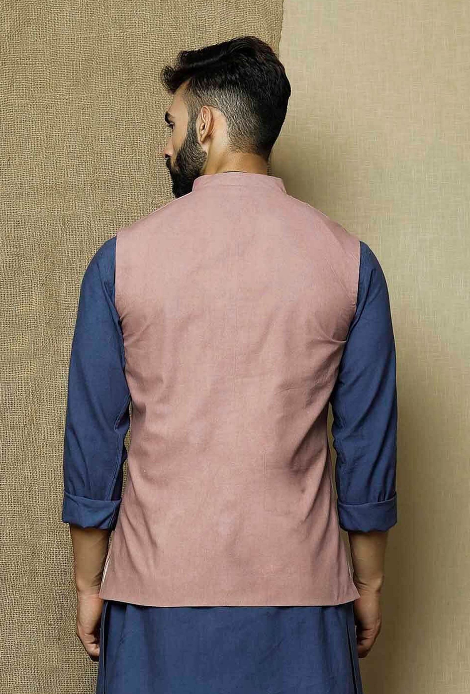 Men's Peach Color Indian Nehru Jacket||Cotton Jodhpuri Round Neck Sleeveless Solid Waistcoat