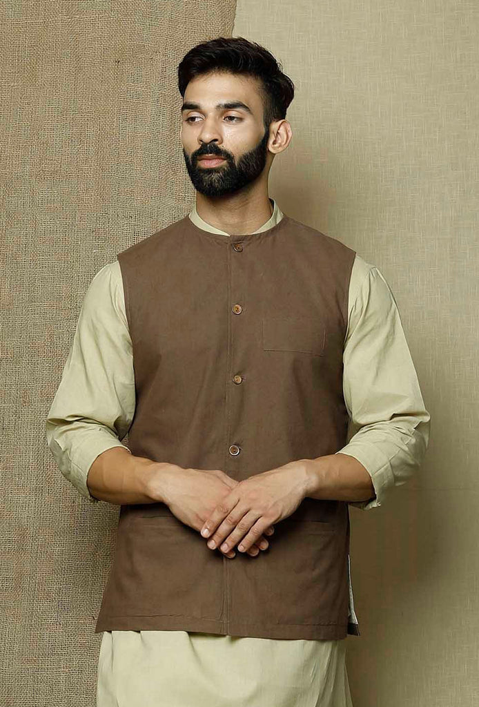 Men's Brown Color Indian Nehru Jacket||Cotton Jodhpuri Round Neck Sleeveless Solid Waistcoat